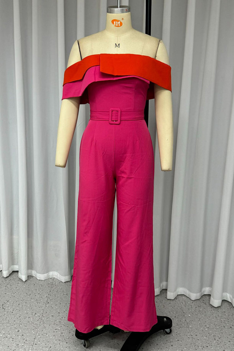 Sexy Colorblock Patchwork With Belt Irregular Contrast Strapless Regular Jumpsuits