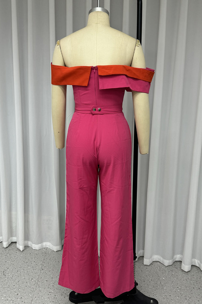 Sexy Colorblock Patchwork With Belt Irregular Contrast Strapless Regular Jumpsuits