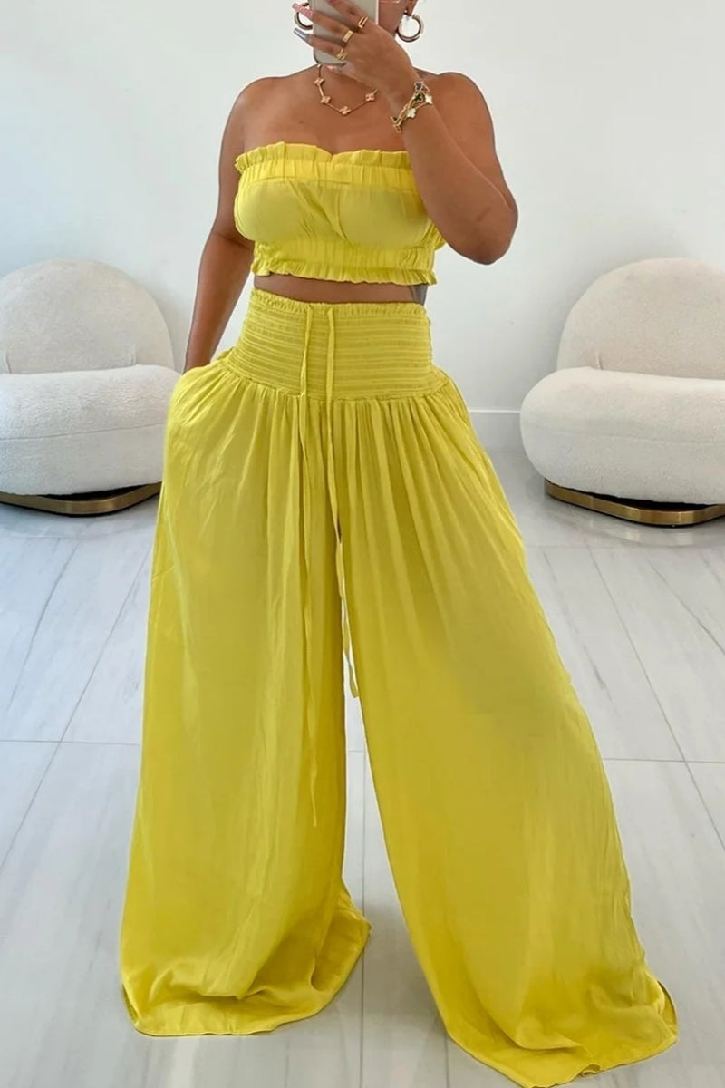 Sexy Casual Solid Color Backless Strapless Sleeveless Two Pieces