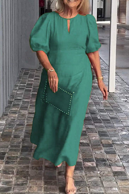 Casual Solid Color Hollow Out O Neck Long Dresses(9 Colors) Green