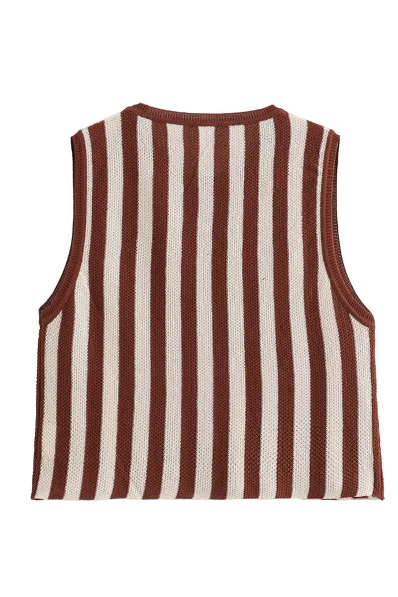 Casual Street Stripe Weave O Neck Sleeveless Two Pieces