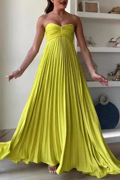 Sexy Solid Color Pleated Strapless Strapless Dresses Yellow