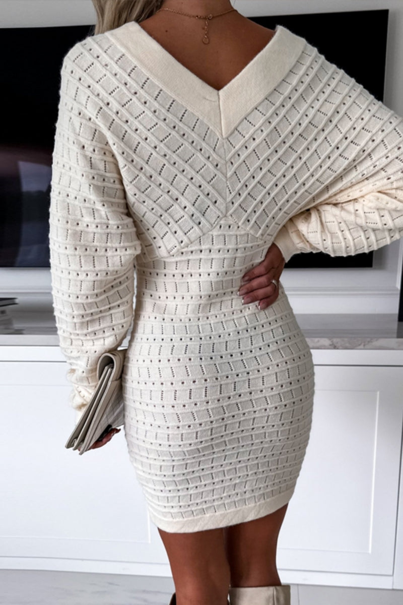 Casual Solid Color Basic V Neck Long Sleeve Dresses