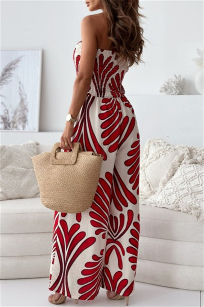 Casual Print Backless Strapless Bodycon Jumpsuits(3 Colors)