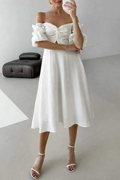 Elegant Solid Color Ruched Off Shoulder A Line Dresses