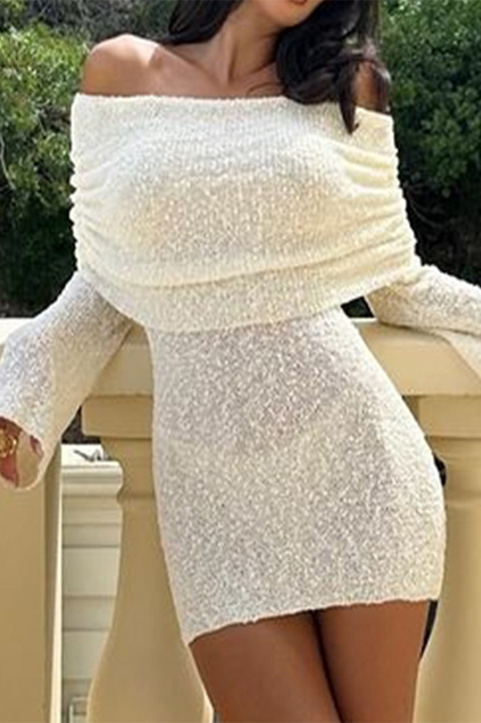 Sexy Solid Color Hollow Out See-Through Off Shoulder One Step Skirt Dresses