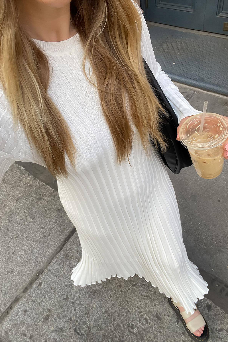 Casual Daily Solid Color Potholes O Neck Long Sleeve Dresses