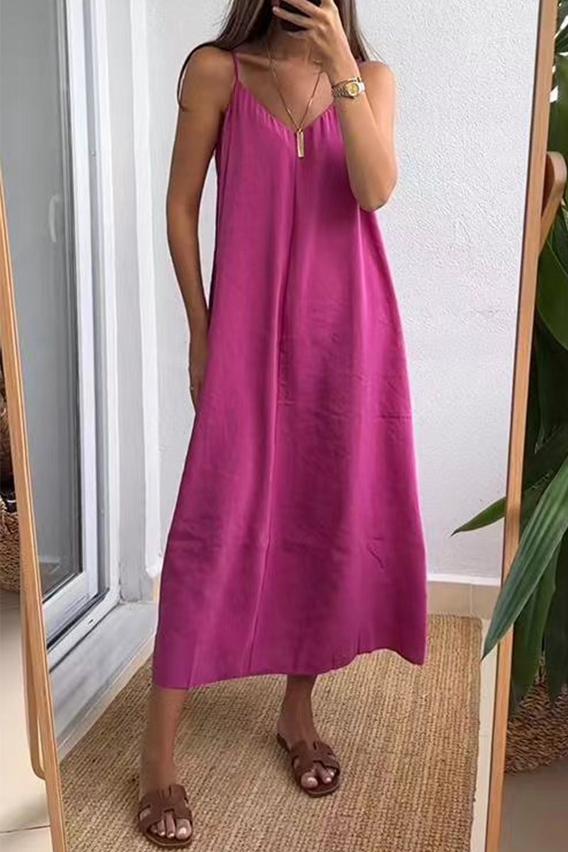 Casual Daily Solid Color V Neck Sling Dresses