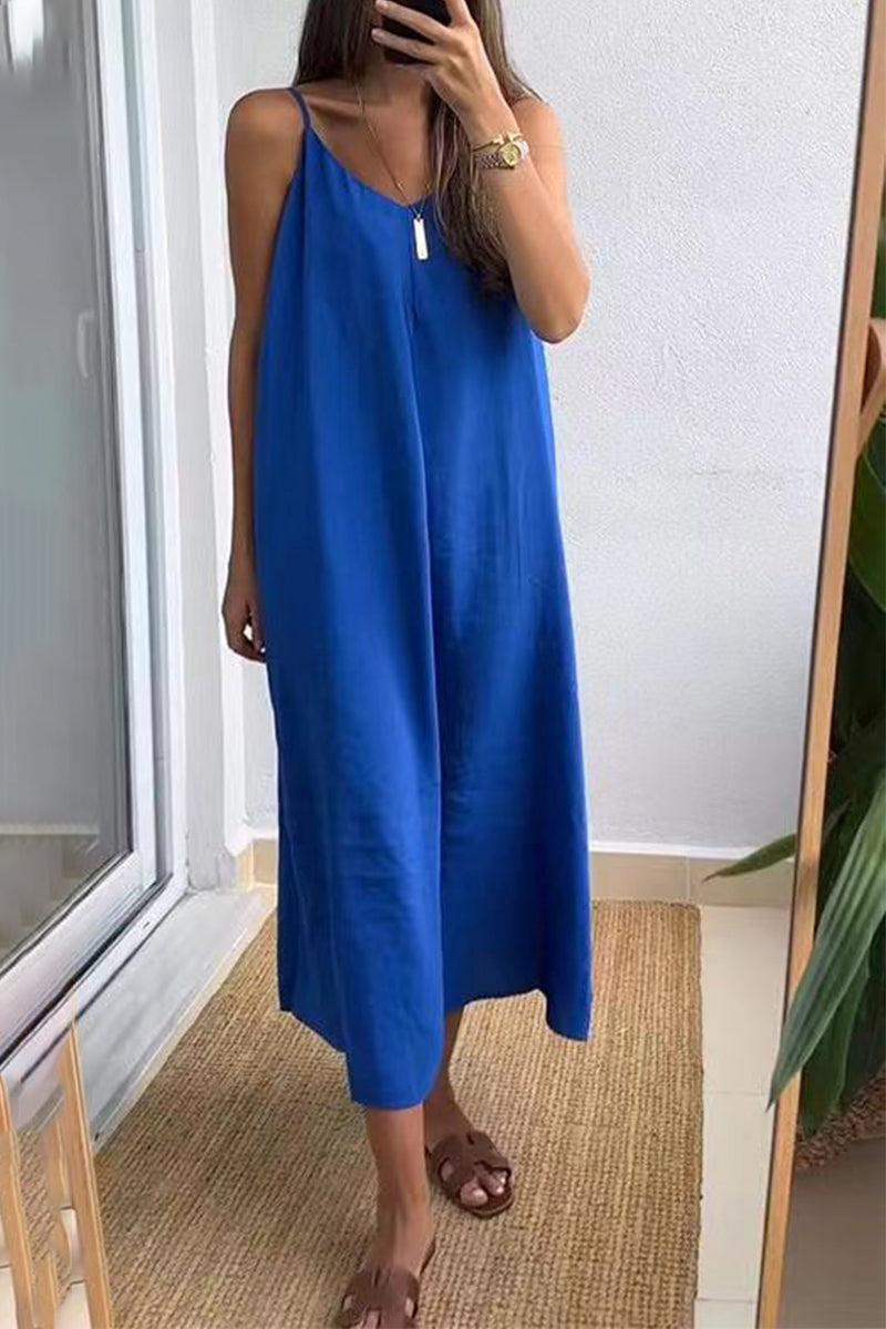 Casual Daily Solid Color V Neck Sling Dresses