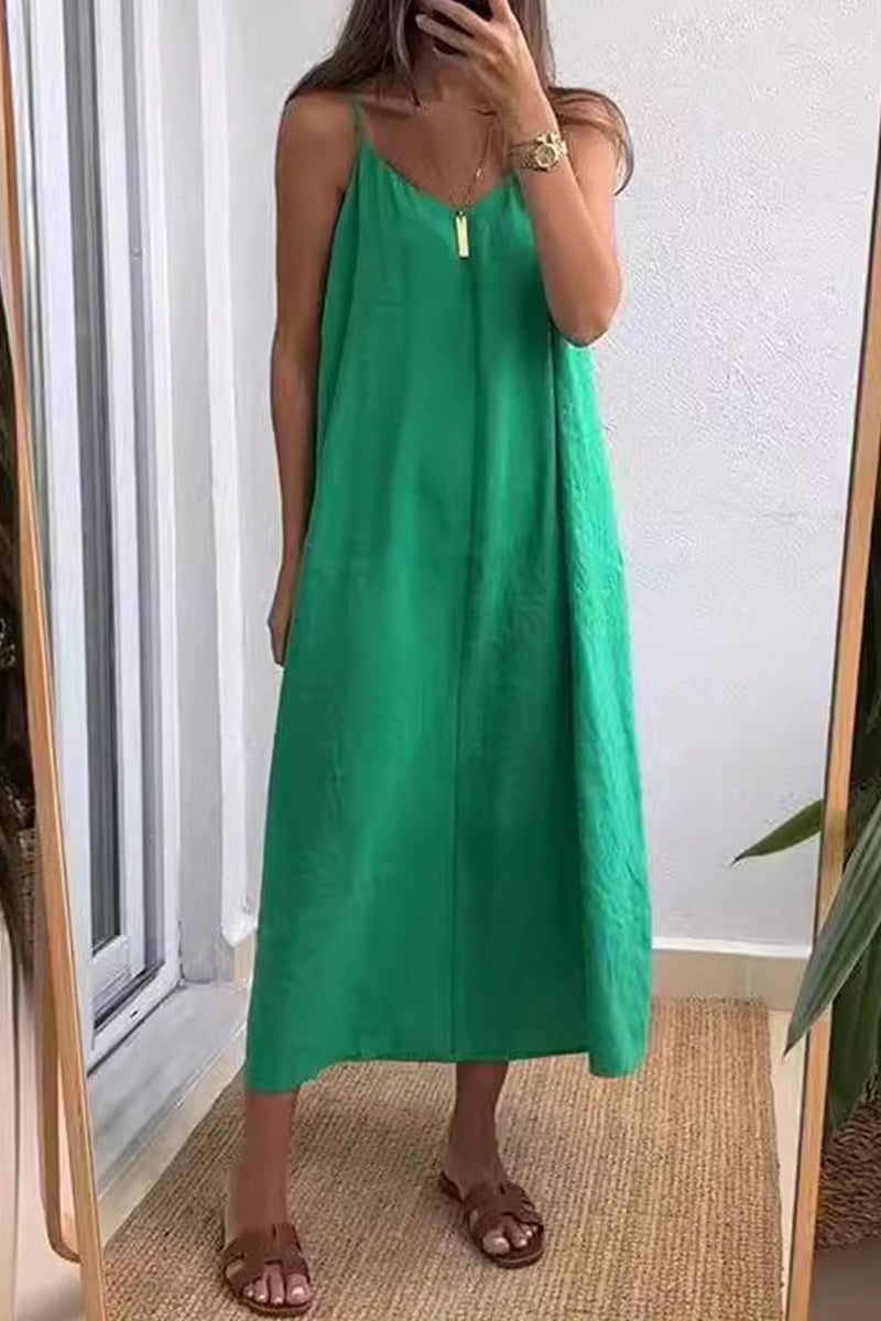 Casual Daily Solid Color V Neck Sling Dresses