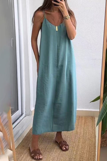 Casual Daily Solid Color V Neck Sling Dresses