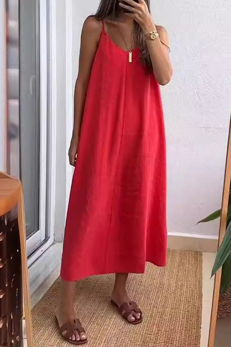 Casual Daily Solid Color V Neck Sling Dresses