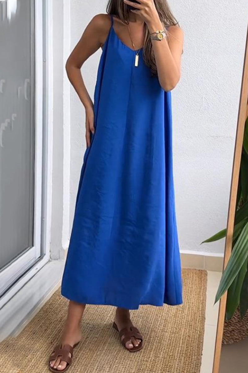 Casual Daily Solid Color V Neck Sling Dresses