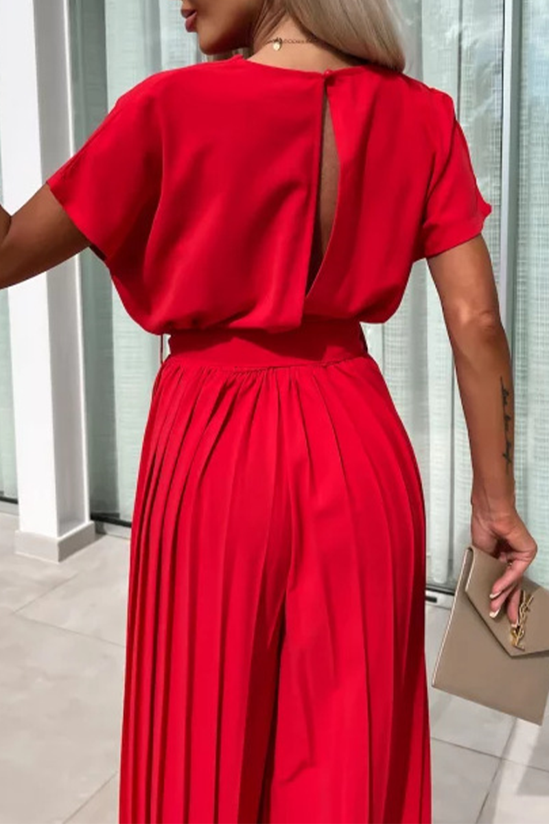 Casual Solid Color With Belt Pleated Pile Heap Collar Loose Jumpsuits