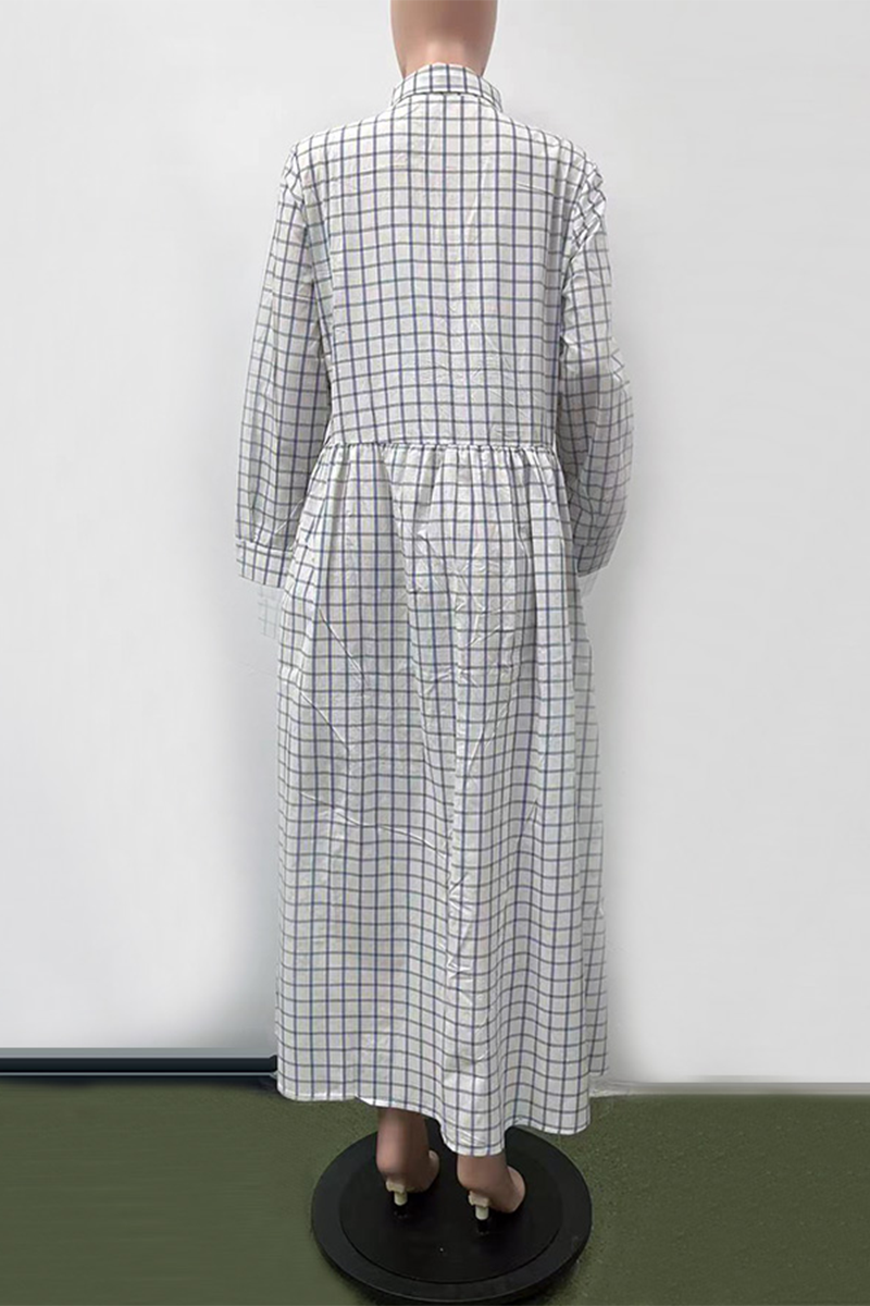 Casual Street Plaid Buckle Turndown Collar Long Sleeve Dresses