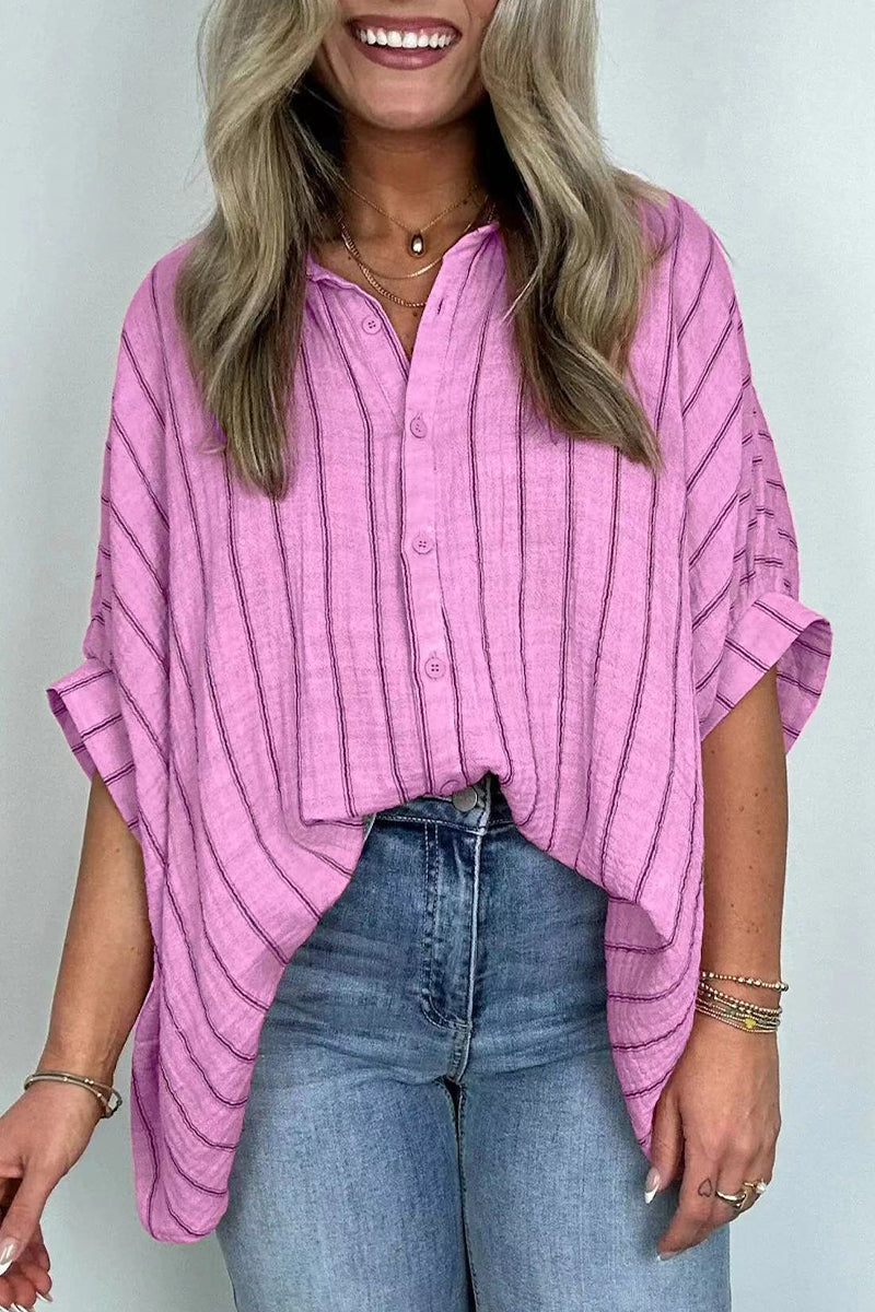 Casual Daily Stripe Buttons Turndown Collar Blouses(8 Colors)