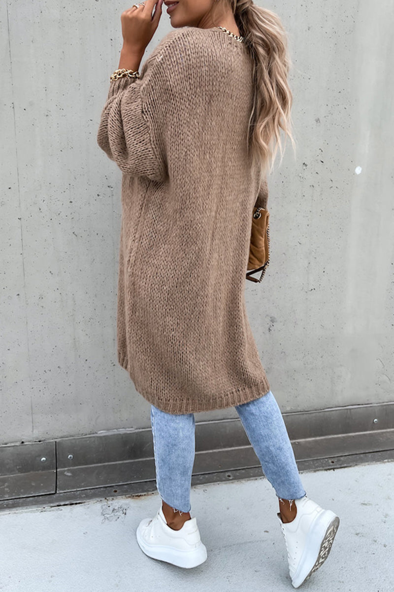 Casual Daily Solid Color Weave Cardigan Collar Tops