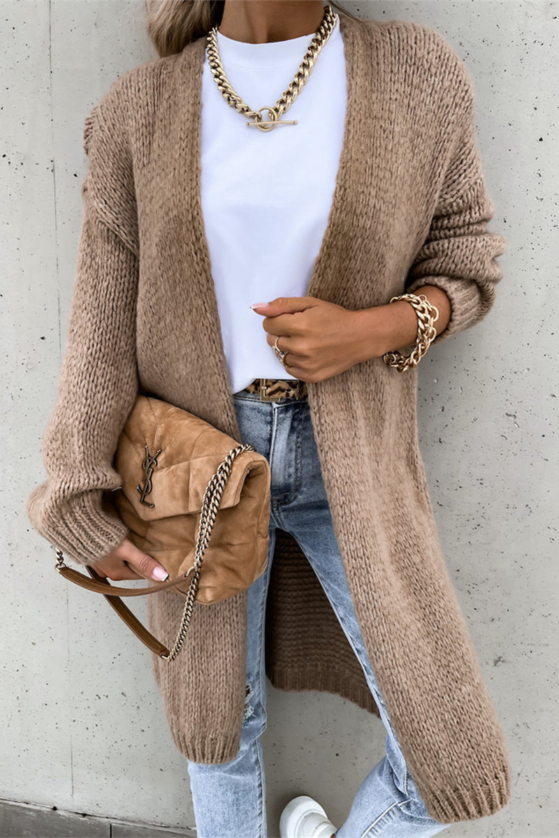 Casual Daily Solid Color Weave Cardigan Collar Tops