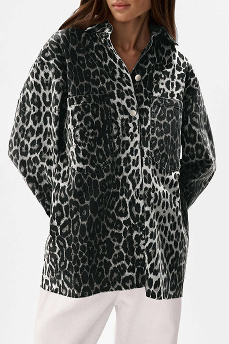 Casual Street Leopard Print Buttons Turndown Collar Tops