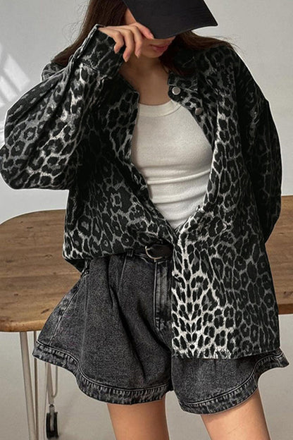 Casual Street Leopard Print Buttons Turndown Collar Tops