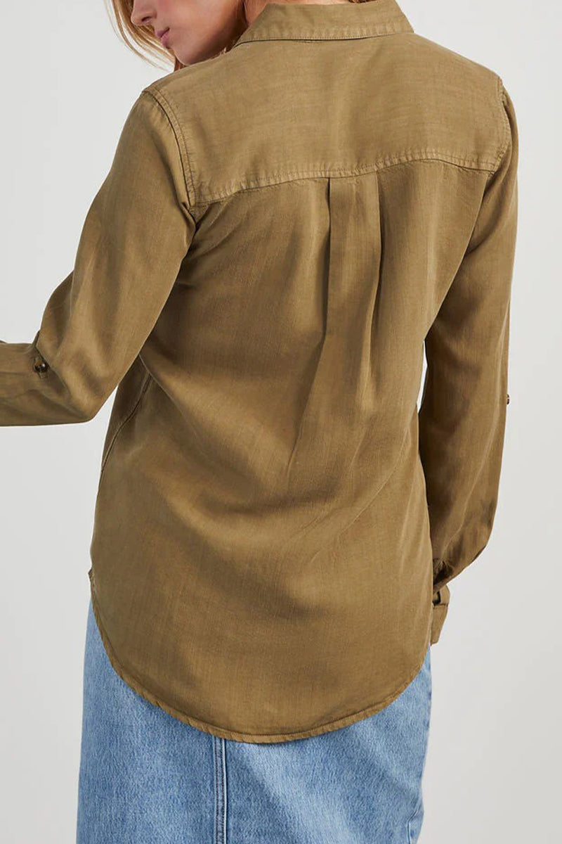 Casual Daily Solid Color Pocket Buttons Turndown Collar Tops