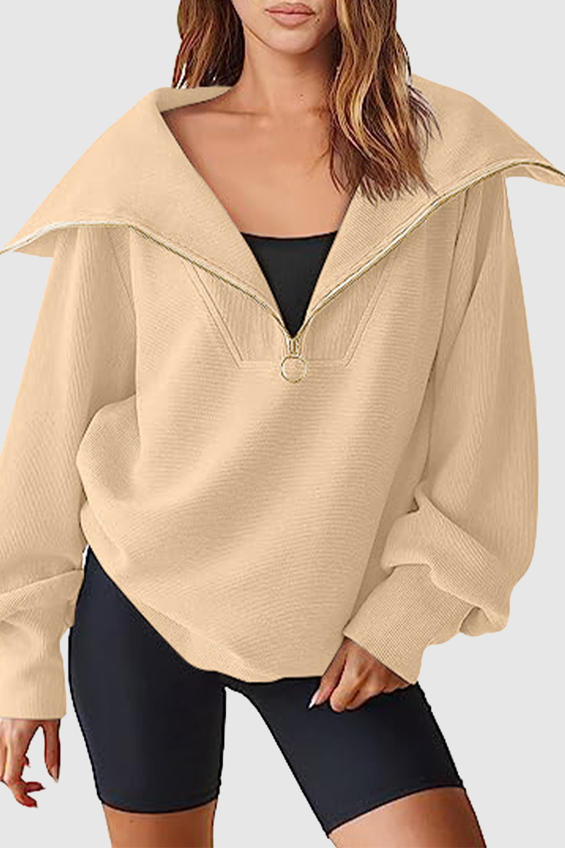 Casual Street Solid Color Zipper Turndown Collar Tops