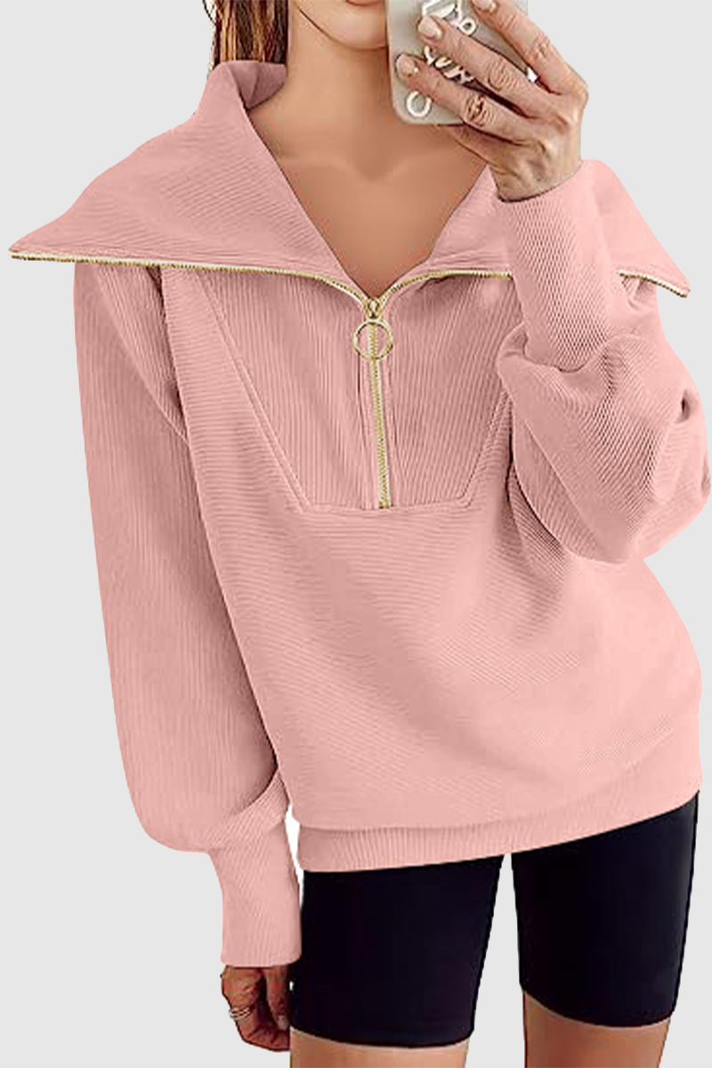 Casual Street Solid Color Zipper Turndown Collar Tops