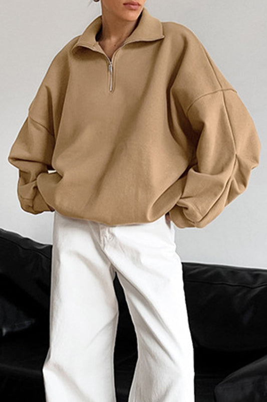 Casual Daily Solid Color Zipper Turndown Collar Tops