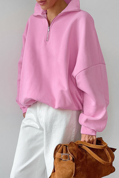 Casual Daily Solid Color Zipper Turndown Collar Tops