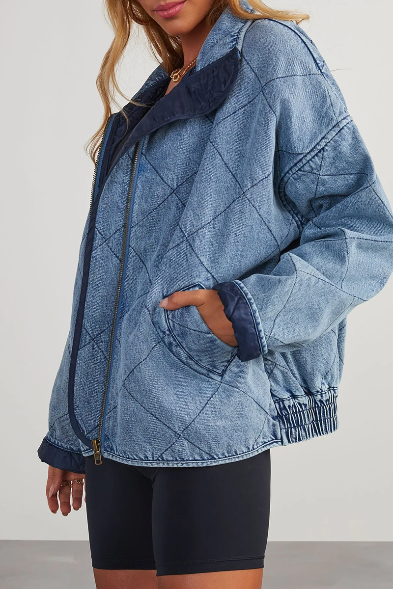 Casual Solid Color Distressed Zipper Turndown Collar Outerwear