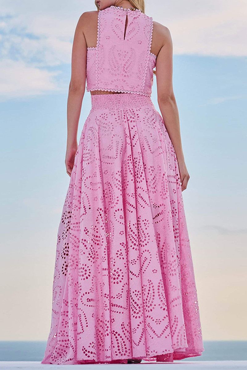 Eleganter, einfarbiger, ausgehöhlter O-Ausschnitt, ärmellos, zweiteilig (kein Positionierungsmuster).