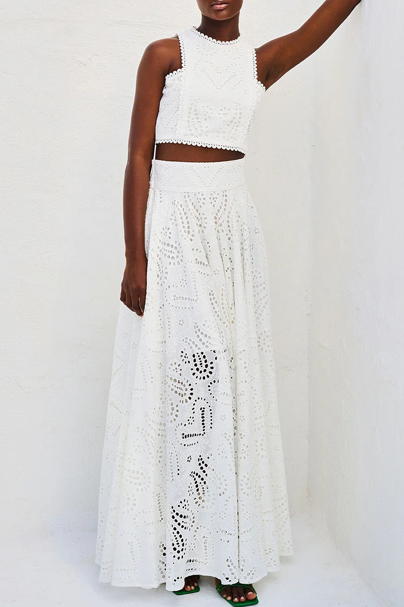 Eleganter, einfarbiger, ausgehöhlter O-Ausschnitt, ärmellos, zweiteilig (kein Positionierungsmuster).