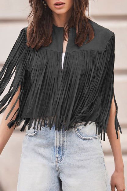 Casual Street Solid Color Fringed Trim O Neck Tops