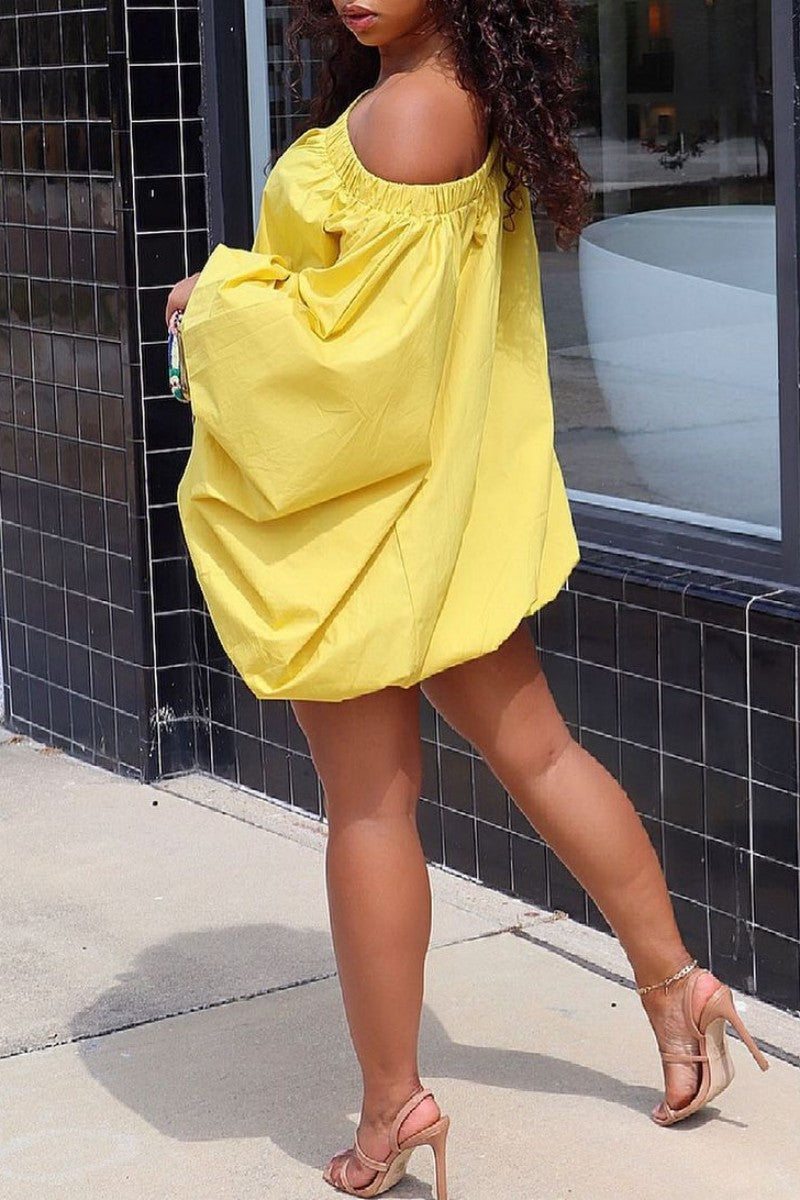 Casual Solid Color Backless Off Shoulder Long Sleeve Dresses