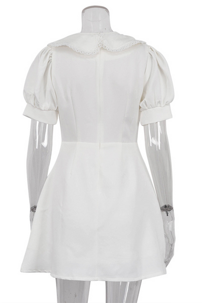 Daily Elegant Buttons Peter Pan Collar A Line Short Sleeve Dress