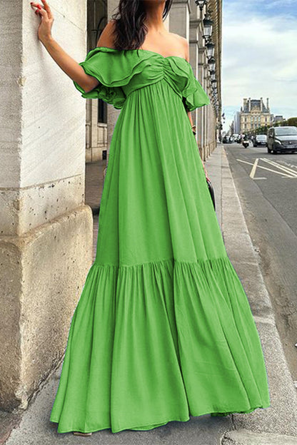 Sexy Solid Color Ruffle Ruched Off Shoulder Long Dresses