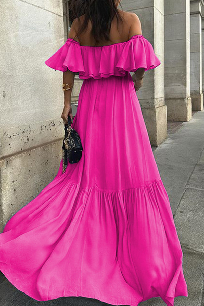 Sexy Solid Color Ruffle Ruched Off Shoulder Long Dresses