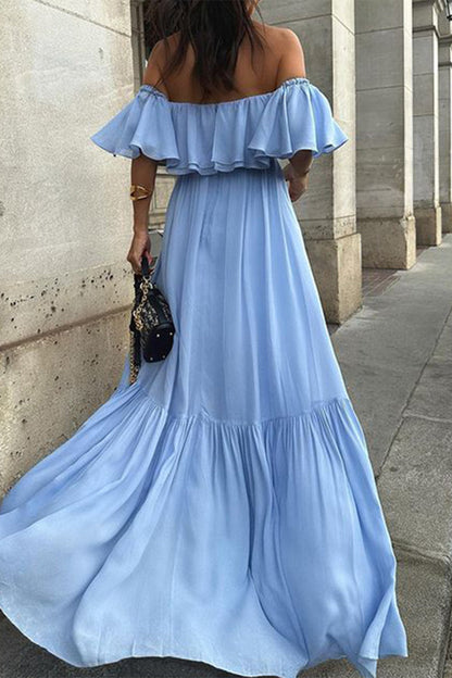 Sexy Solid Color Ruffle Ruched Off Shoulder Long Dresses