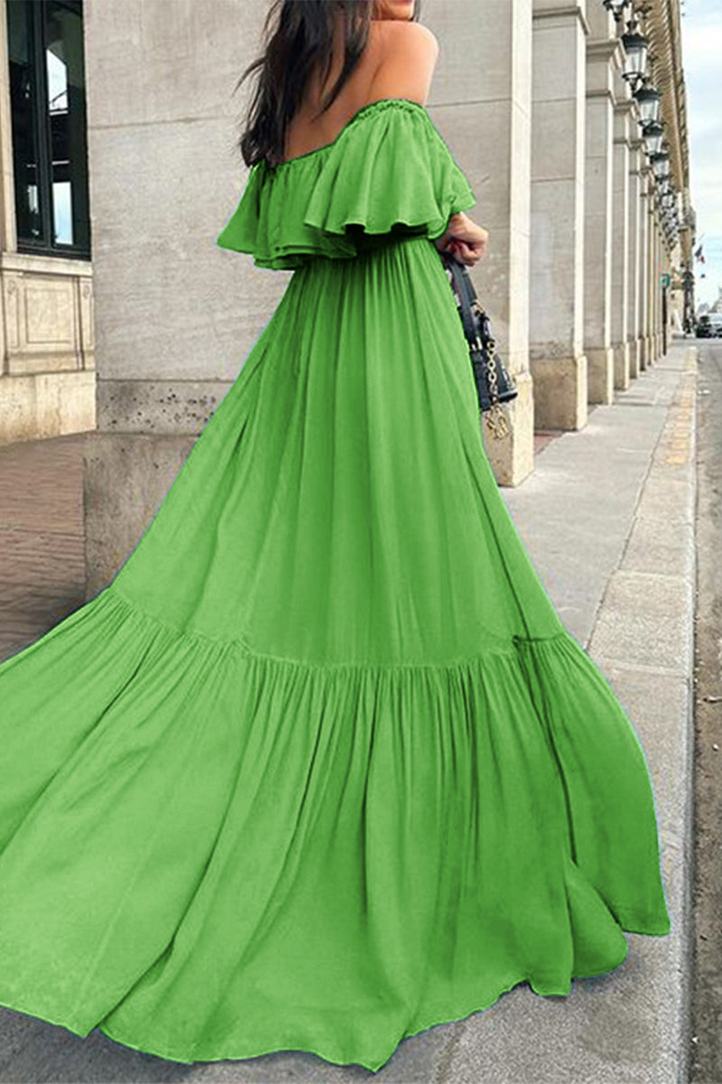 Sexy Solid Color Ruffle Ruched Off Shoulder Long Dresses