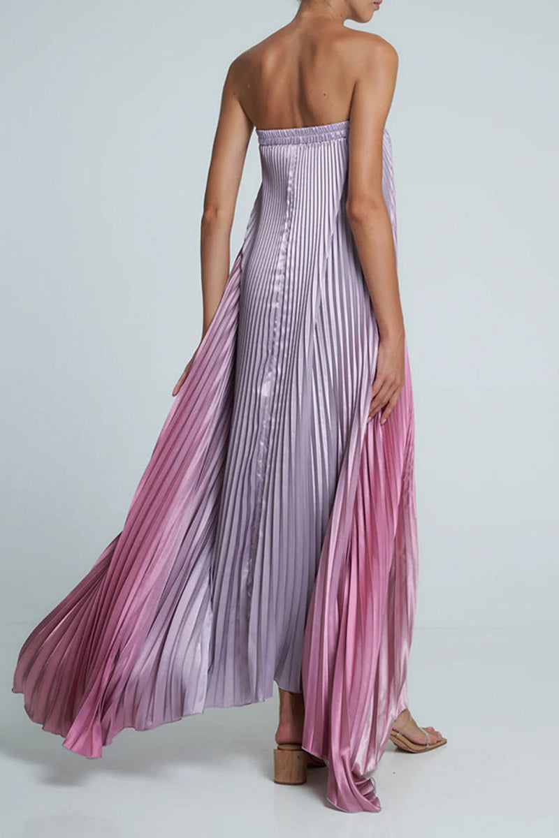 Sexy Gradient Color Pleated Contrast Strapless Strapless Dresses