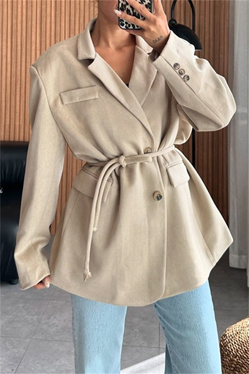 Casual Solid Color Turndown Collar Outerwear