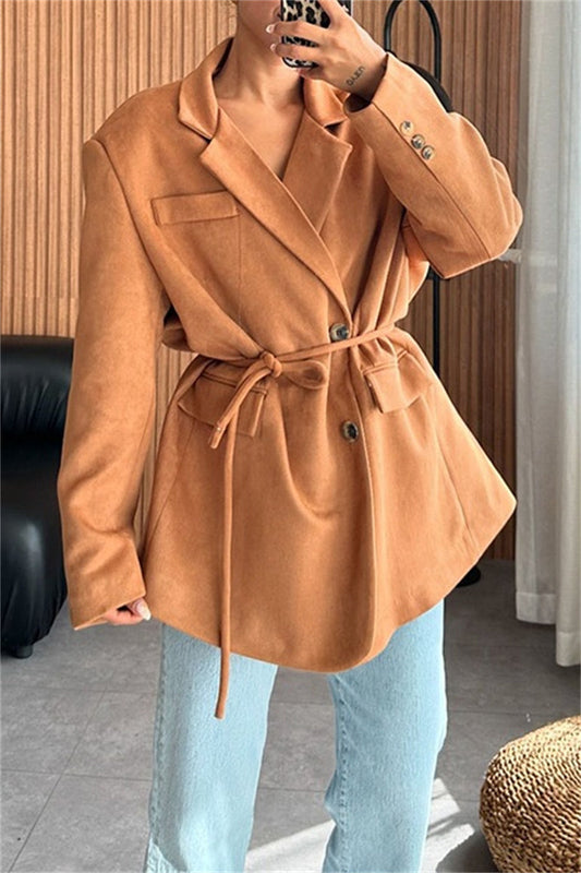 Casual Solid Color Turndown Collar Outerwear