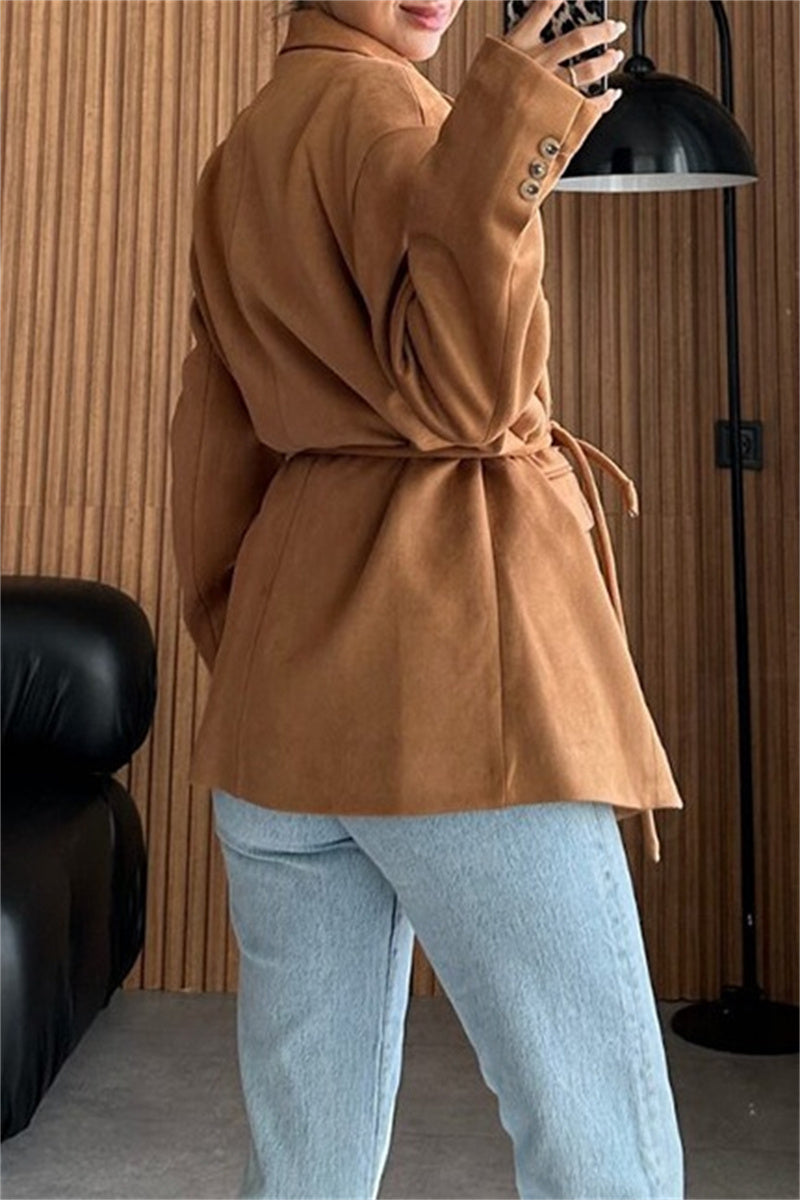 Casual Solid Color Turndown Collar Outerwear