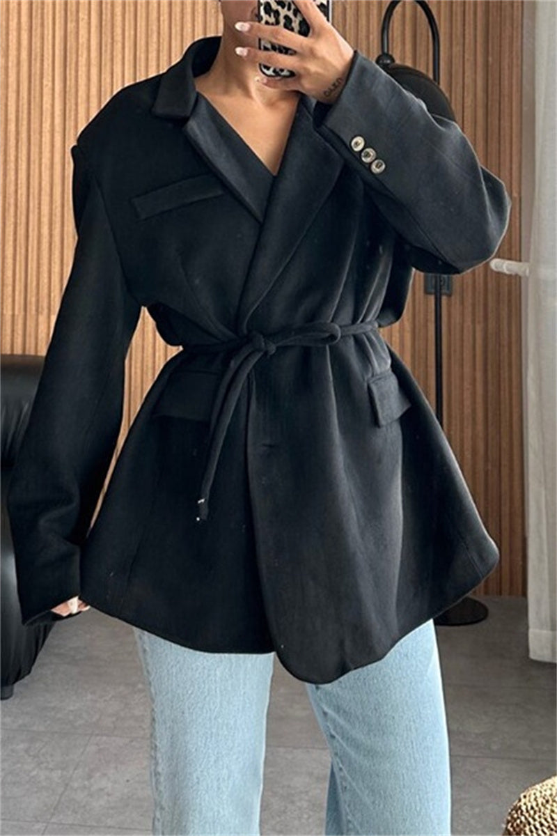 Casual Solid Color Turndown Collar Outerwear