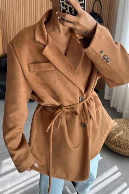 Casual Solid Color Turndown Collar Outerwear