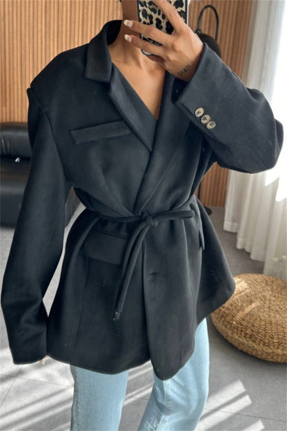 Casual Solid Color Turndown Collar Outerwear