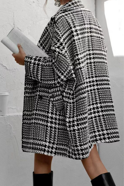 Casual Plaid Weave Contrast Turn-back Collar Outerwear