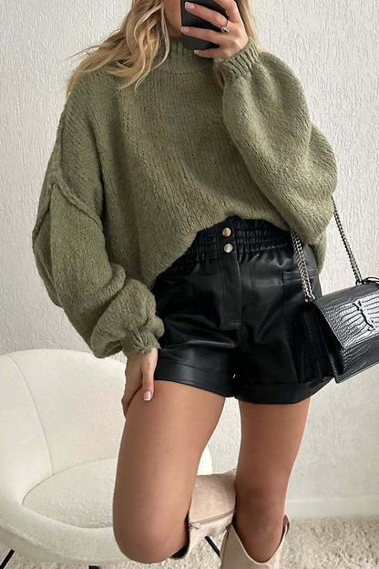 Casual Daily Solid Color Patchwork Weave Half A Turtleneck Tops