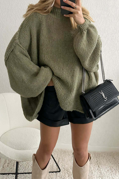 Casual Daily Solid Color Patchwork Weave Half A Turtleneck Tops