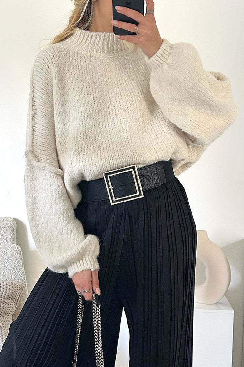 Casual Daily Solid Color Patchwork Weave Half A Turtleneck Tops